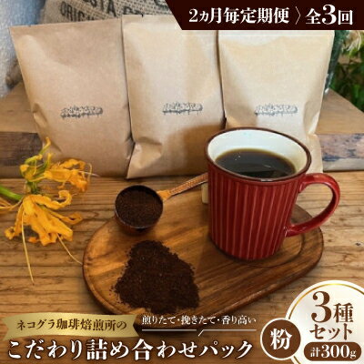 【ふるさと納税】【2ヵ月毎定期便】《粉3種計300g》ネコグラ珈琲焙煎所の煎りたて挽きたてコーヒーセット全3回【4064369】