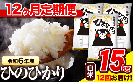 令和6年産 白米 【12ヶ月定期便】 ひのひかり 15kg《お申し込み月の翌月から出荷開始》 熊本県産 白米 精米 氷川町 ひの 送料無料 ヒノヒカリ コメ 便利 ブランド米 お米 おこめ 熊本