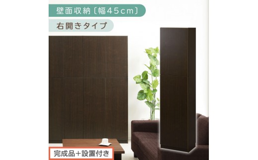 【完成品＋設置付き】壁面収納〔幅45cm・本体・右開きタイプ〕（ダークブラウン）壁面収納 本棚 扉付き 収納 棚 cdラック dvdラック 収納棚 リビング オフィス 扉付き収納 整理棚 書棚 おしゃれ LKONCB642255-R-DBR