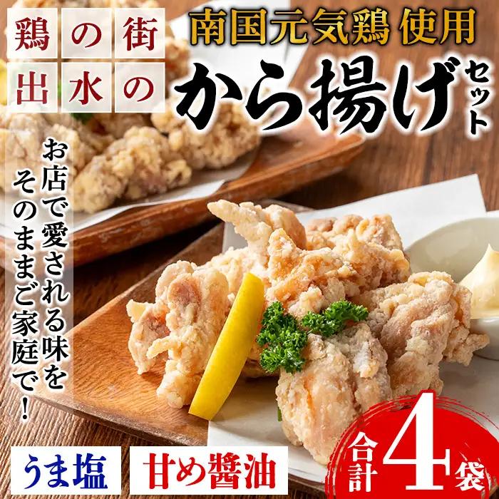 i1074 《毎月数量限定》鹿児島県産 南国元気鶏のから揚げ (計4袋 / うま塩・甘め醤油 各2袋) から揚げ 鶏肉 鶏 唐揚げ からあげ 塩味 醤油味 真空包装 冷凍 おかず 惣菜 国産 【味処 心】