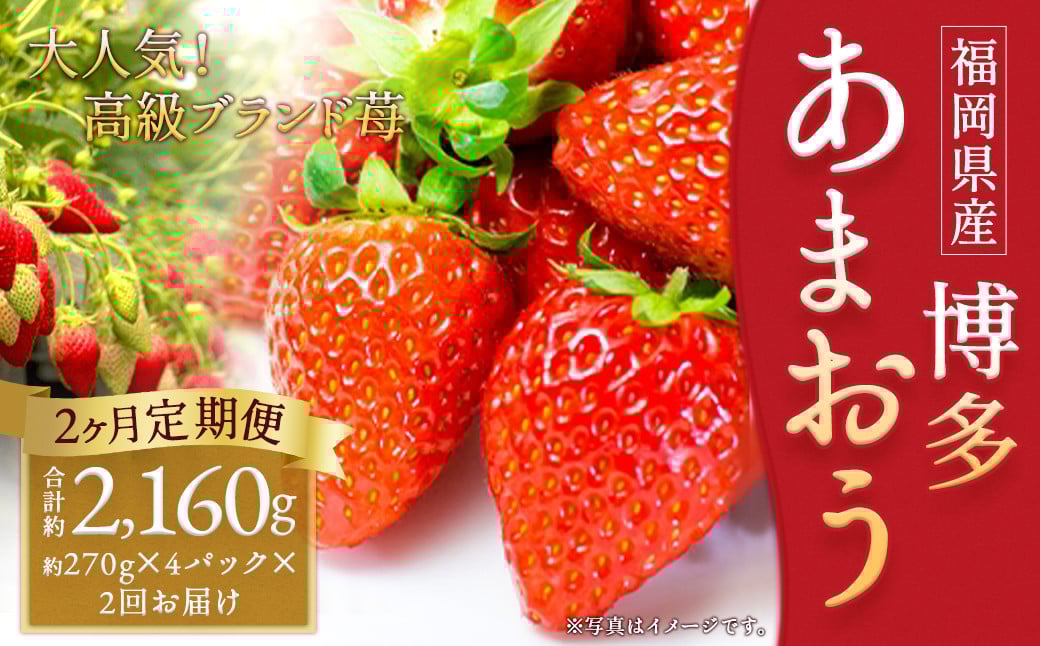 【2回定期便】いちご「あまおう」 約270g×4パック 合計 約2,160g 【2026年1月上旬順次発送開始予定】