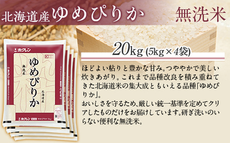 （無洗米20kg）ホクレンゆめぴりか（無洗米5kg×4袋） 【ふるさと納税 人気 おすすめ ランキング 米 コメ こめ お米 ゆめぴりか ご飯 白米 精米 無洗米 国産 ごはん 白飯 北海道 むかわ町