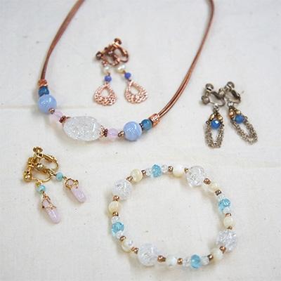 ふるさと納税 長岡京市 紗月工房ハンドメイド天然石アクセサリーよくばり5点(イヤリング3点、ブレスレット、ネックレス)