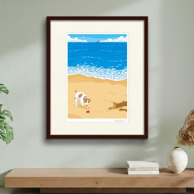 ふるさと納税 茅ヶ崎市 湘南・茅ヶ崎で描く、海を感じるイラストアート『ジークレーアートフレーム　SL-04』(大:四つ切)