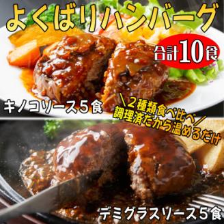 よくばりハンバーグ140g×10食(デミグラス5食、キノコソース5食)(岡垣町)【配送不可地域：離島】