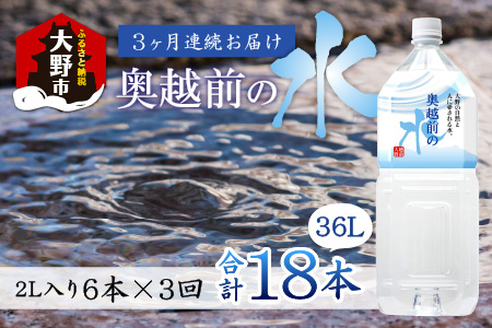 【3ヶ月連続お届け】奥越前の水 PET2L×6本 計3回 
