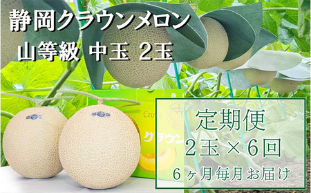 クラウンメロン マスクメロン 上 山等級 中玉 クラウンメロン【約1.3kg 2玉】【6ヶ月定期便】