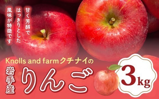 【令和8年9月中旬以降発送予定】Knolls and farm クチナイのりんご 3kg 品種おまかせ  旬 季節 リンゴ 林檎 アップル 国産 果物 フルーツ 果実 岩手県 北上市 D0567