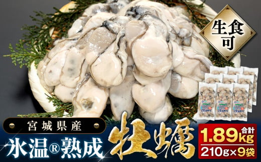 牡蠣 宮城県産 氷温熟成 かき 生食用（冷凍）210g×9袋 約1.8kg 小分け 冷凍 バラバラ冷凍