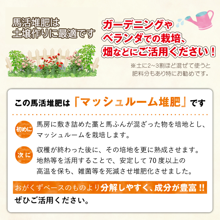 馬活堆肥（マッシュルーム堆肥）22L×1袋 3ヶ月定期便 ／ ジオファーム 畑 ガーデニング 肥料 家庭菜園