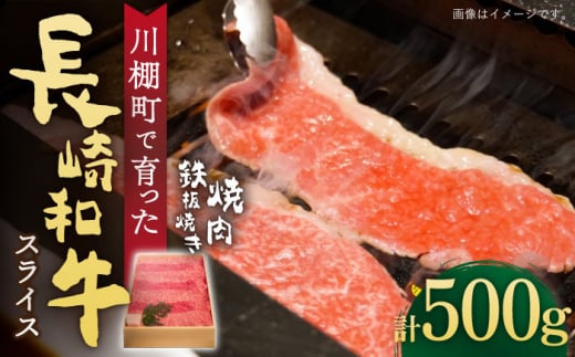 【数量限定】【川棚町で育った】長崎和牛 焼肉・鉄板焼用 スライス 約500g【川下精肉店】 [OAA014] / 牛肉 冷凍 鉄板焼 長崎県産 和牛 国産牛 焼肉 BBQ にく 肉 すらいす やきにく