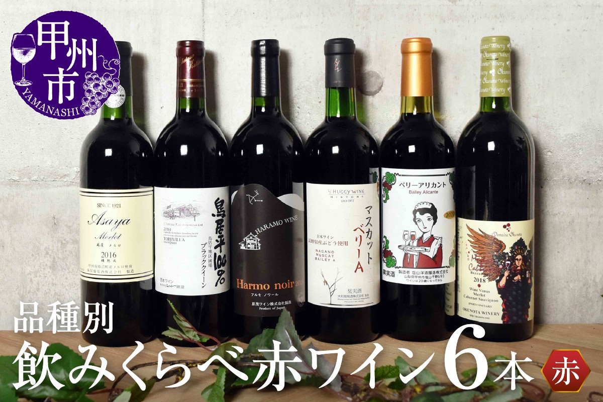 
                  【品種別】飲みくらべ　赤ワイン6本セット（KSB）H-610【ワイン 赤ワイン 甲州市 山梨県】
                