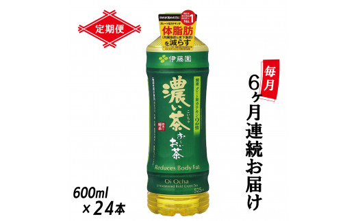 
定期便 6回 「お～いお茶 濃い茶」 緑茶PET 600ml×24本 【機能性表示食品】 富士市 飲料類 お茶類(1910)
