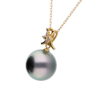 ふるさと納税 神戸市 【久遠】黒蝶真珠(タヒチパール) ダイヤモンド K18イエローゴールド ペンダントトップ |  | 01