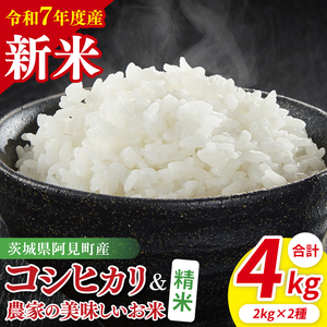 【10月中旬から発送】【先行予約】【令和7年産新米】阿見町産　精米　食べ比べ　（コシヒカリ　美味しいお米）　各2kg【お米 米 こしひかり ごはん 食べ比べ 茨城県】（85-136）