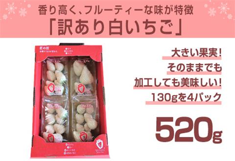 『先行予約』【令和7年2月上旬から4月下旬までにお届け】訳あり 白い宝石 白いちご 130g×4P(合計520g) 大小不揃い いちご イチゴ 苺 フルーツ 果物 希少