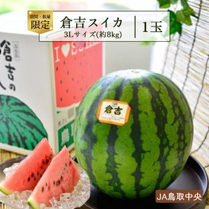 【倉吉産】倉吉スイカ 1玉（3Lサイズ）JA鳥取中央 スイカ 糖度12度以上