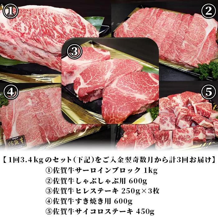 【定期便 3回】佐賀牛 5点セット 総計10.2kg