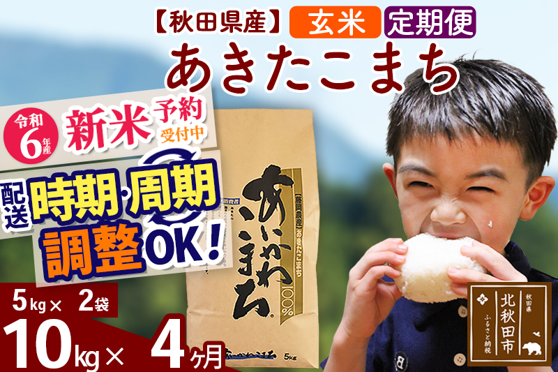 ※令和6年産 新米予約※《定期便4ヶ月》秋田県産 あきたこまち 10kg【玄米】(5kg小分け袋) 2024年産 お届け時期選べる お届け周期調整可能 隔月に調整OK お米 藤岡農産