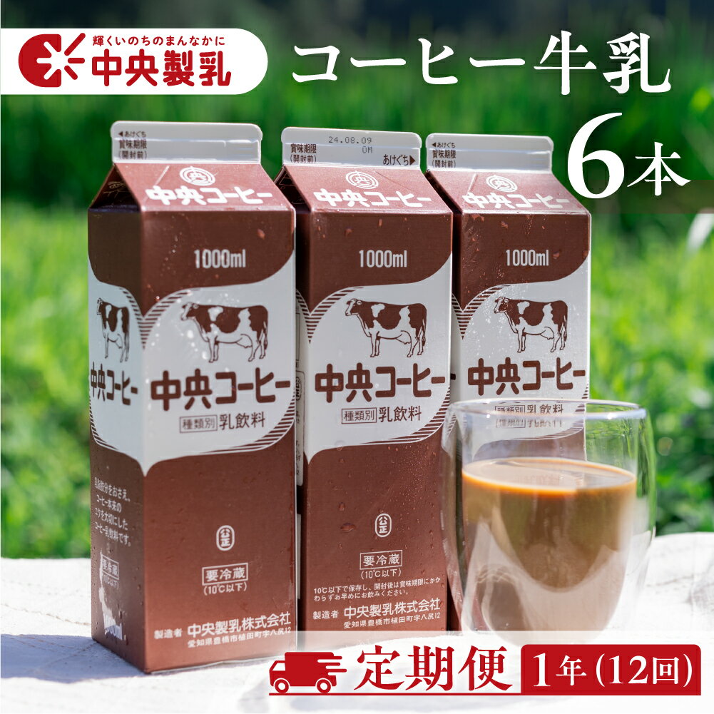 【ふるさと納税】 中央製乳 中央コーヒー 1年 定期便 1L 6本 計6L 濃い おいしい 乳飲料 新鮮 生乳100%使用 大容量 愛知県産 国産 コーヒーミルク コーヒー牛乳 珈琲 牛乳 送料無料