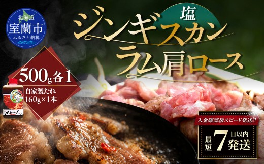 塩ジンギスカン500g×1 ラム肩ロース500g×1 【 ふるさと納税 人気 おすすめ ランキング 室蘭 塩ジンギスカン 味付けジンギスカン ジンギスカン 塩 味付け タレ ラム 生ラム 羊 肩ロース 肉 焼肉 BBQ 大容量 詰合せ 贈り物 北海道 室蘭市 送料無料 】 MROA272