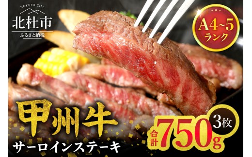 山梨県北杜市産 甲州牛 黒毛和牛 サーロインステーキ3枚（1枚250g）　牛肉 サーロイン ステーキ 国産 山梨県 北杜市産 A4・5ランク級