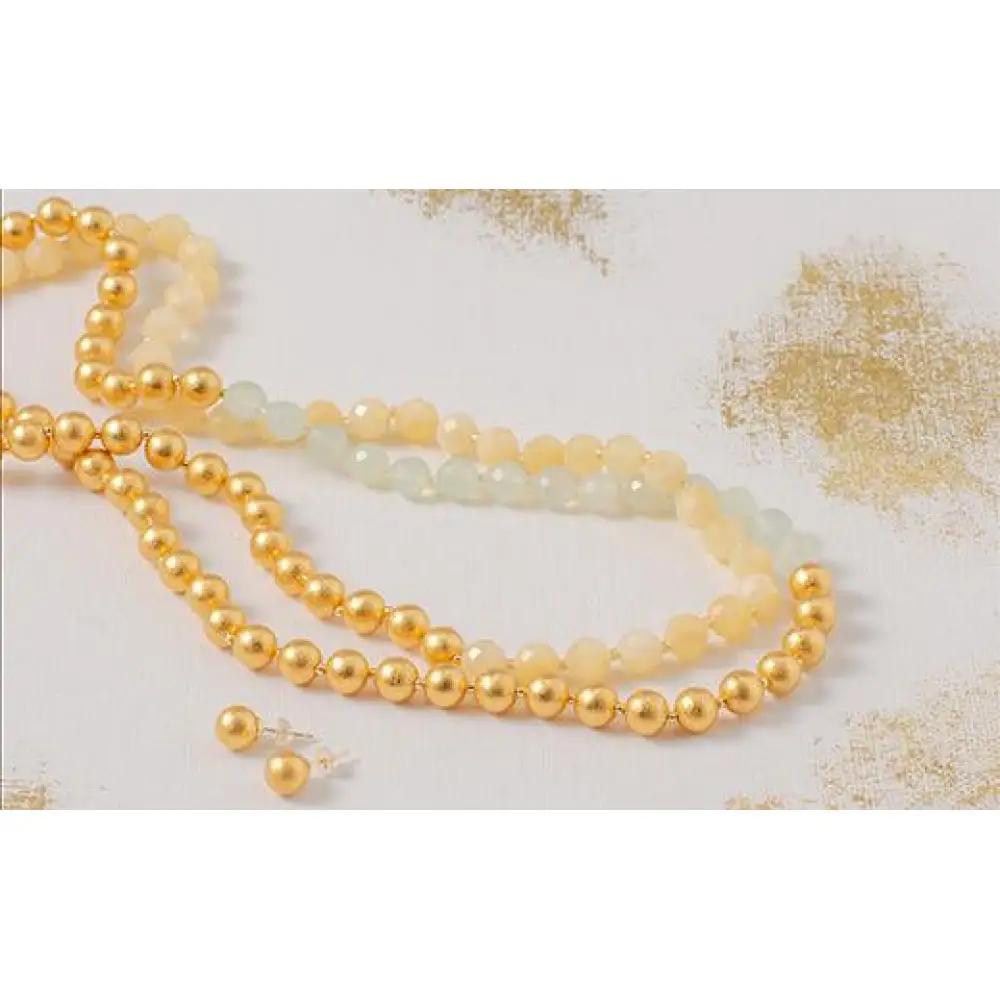 金沢箔　箔珠ロングネックレス＆ピアス（純金プラチナ箔・永遠色）