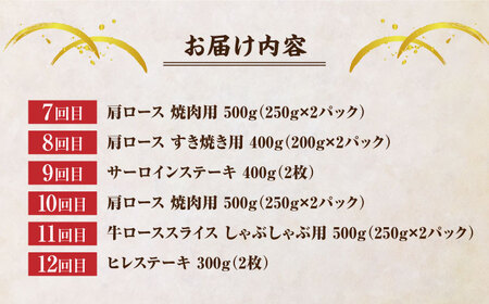 【12回定期便】くまもと黒毛和牛 贅沢定期便（ステーキ すき焼き しゃぶしゃぶ 焼肉）【馬刺しの郷 民守】 スライス バラ 和牛 サーロイン 肩ロース すき焼き 焼肉用 しゃぶしゃぶ [ZBL037]