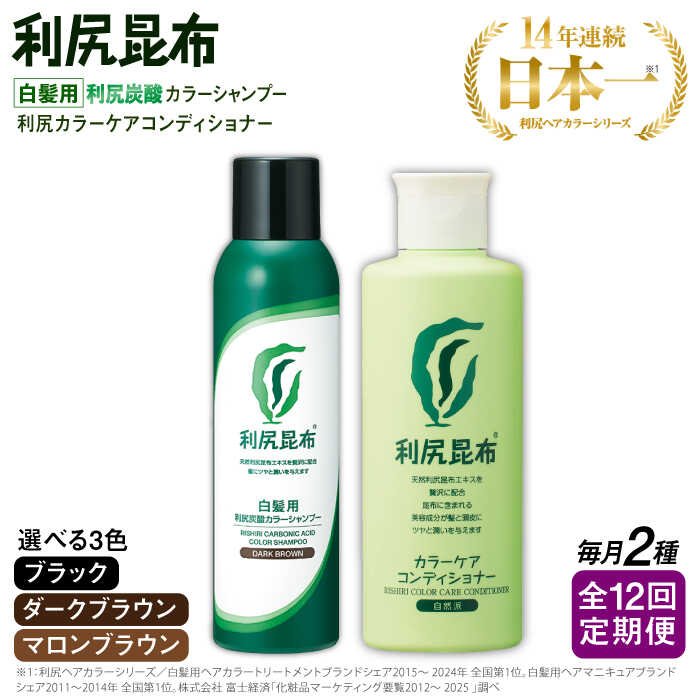 【ふるさと納税】【全12回定期便】【色が選べる！2本セット】【白髪用】利尻炭酸カラーシャンプー＋利尻カラーケアコンディショナー ムラなく染まる 濃密泡 白髪染め 無添加 植物由来 ヘアカラー シャンプー 低刺激 炭酸 敏感肌 ノンシリコン 補修 臭わない