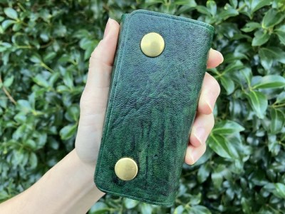 鹿革＆猪革のキーケース（三つ折り式）【深緑】【R00673】