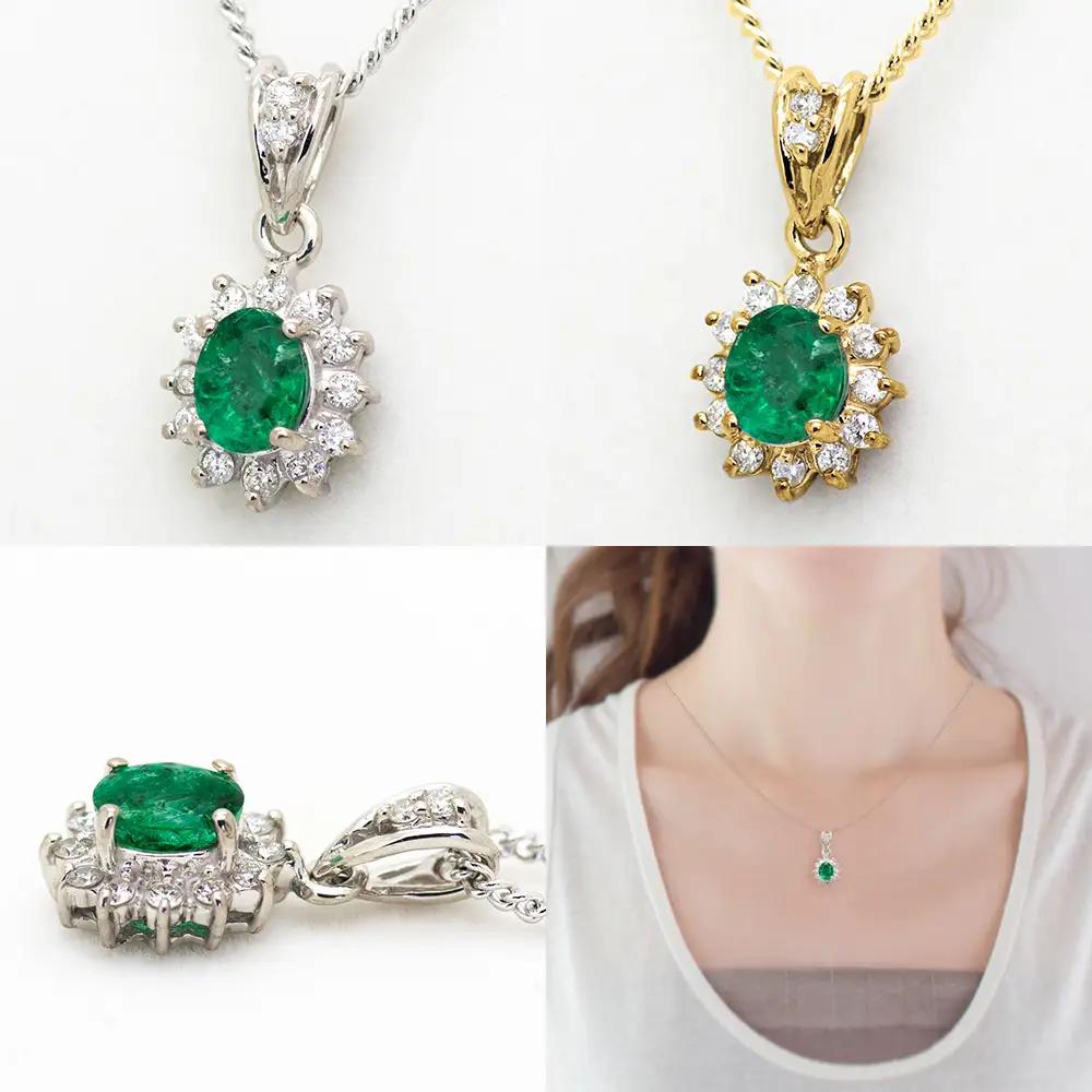エメラルド ペンダント 0.4ct 0.4カラット K10 10金 ホワイトゴールド （13403） [山梨 ペンダント ネックレス エメラルド ホワイトゴールド ゴールド ジュエリー ダイヤモンド 