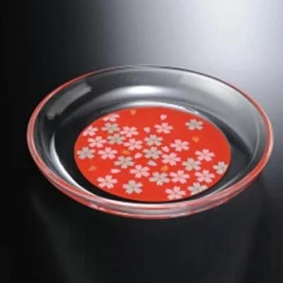 ふるさと納税 海南市 紀州塗り ぬりもん de Verre 丸小皿 蒔絵 桜 赤 直径14.8×2cm