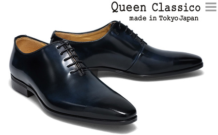 クインクラシコ 革靴 62003 (カラー：ネイビー、サイズ：25.5cm) ビジネスシューズ 本革 ホールカット プレーントゥ 牛革 フォーマル