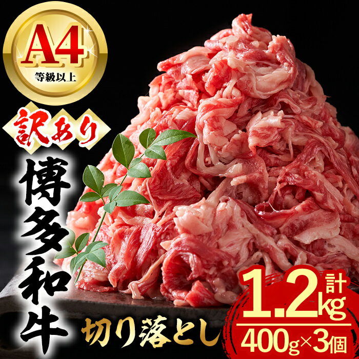 【ふるさと納税】＜訳あり・無選別＞博多和牛 切り落とし (計1.2kg・400g×3個) 牛肉 和牛 国産 数量限定 小分け A4 ＜離島配送不可＞【ksg1626】【木村食品】