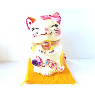ふるさと納税 中間市 風水ハッピーキャット(LL)イエロー(黄色座布団付き)