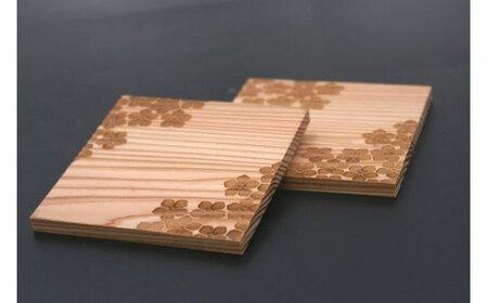 木製桔梗紋コースター(2枚セット) FCG047