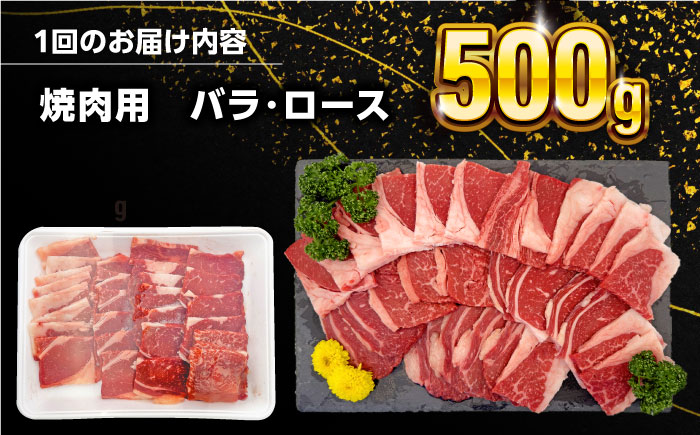 【全6回定期便】 熊本あか牛 焼肉用カット ( バラ ロース ) 500g 【五右衛門フーズ】 [YBZ045]