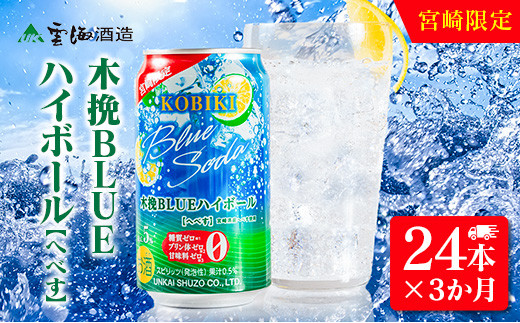 【3か月定期便】雲海酒造 宮崎限定 木挽BLUE ハイボール へべす 350ml×24本（木挽ブルー）_A0087-025