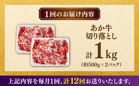 【全12回定期便】あか牛 切り落とし 1kg (500g×2P) 【合同会社　長岡フーズ】[ZFR040]