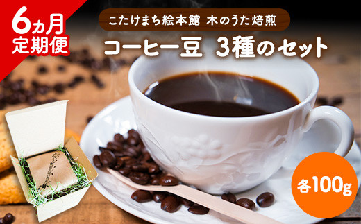 
【6ヶ月定期便】コーヒー豆3種のセット 各100g(豆) 計300g 旬のおすすめ豆 エチオピア・モカ オリジナルブレンド こたけまち絵本館木のうた《お申込み月の翌月から出荷開始》
