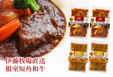 【北海道根室産】短角和牛ビーフシチュー2P、カレー2Pセット A-13007