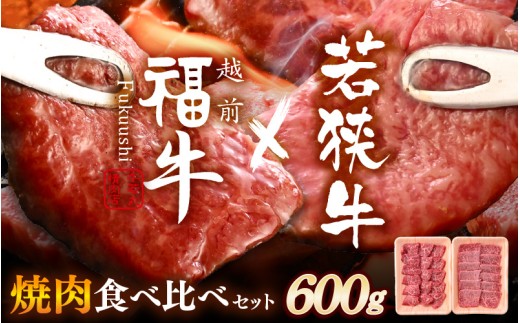 若狭牛 × 越前福牛 潮風育ち 極選焼肉食べ比べセット 600g (各300g) 焼き肉 国産和牛 ブランド牛 黒毛和牛 赤身和牛 肉 牛 牛肉 焼肉セット キャンプ バーベキュー BBQ 冷凍 個包装 贈答 贈り物 ギフト [B-1810]
