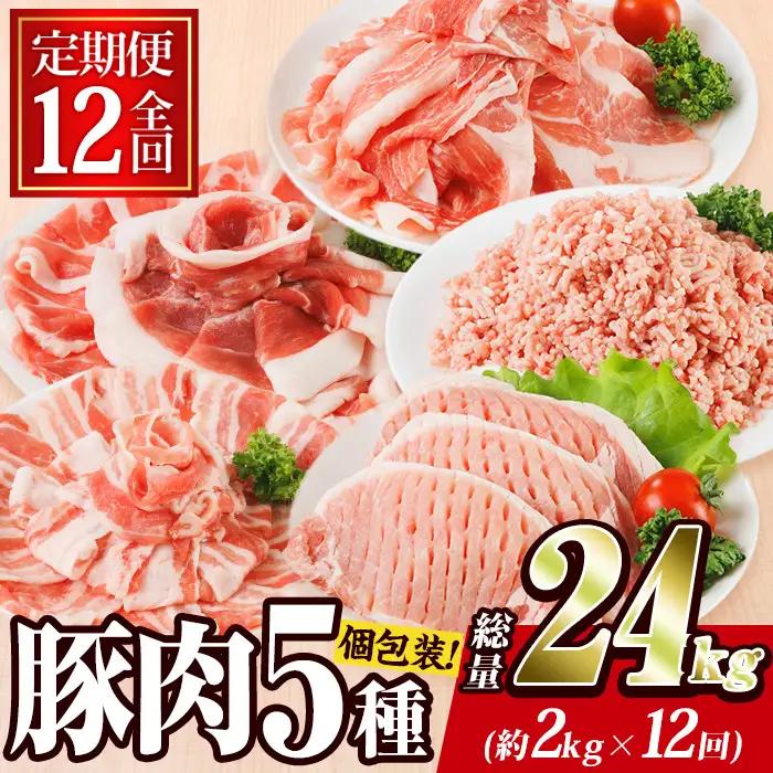 ＜定期便・全12回 (毎月)＞ 豚肉 バラエティーパック (2kg×12回・総量24kg)【BD323】【西日本畜産】