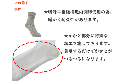 婦人ルームソックス（8360421　8360721　8363321） 裏シルク2重編雪柄3色1セット