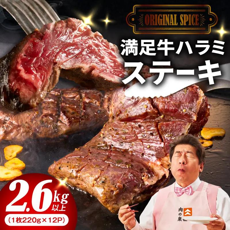 【満足牛ハラミステーキ】オリジナルスパイス仕込み 1枚220g×12P 合計2.64kg 