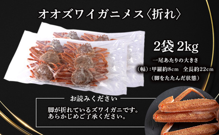 北海道産 生大ズワイガニ メス 2kg （加熱用） ずわいがに 蟹 〈斉藤水産〉AM092