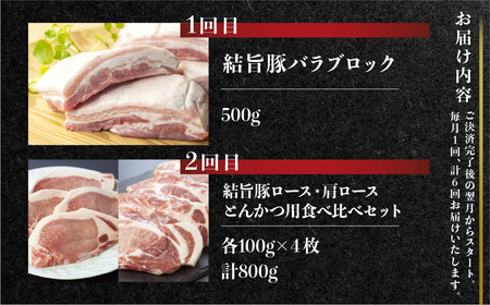 定期便6回 結旨豚食べつくし 6か月 バラ ブロック ロース 肩ロース とんかつ用 生姜焼き用 しゃぶしゃぶ 焼肉 焼き肉 切り落とし モモ 国産 白川村産 真空パック 小分け 焼肉 ブランド豚 ゆい