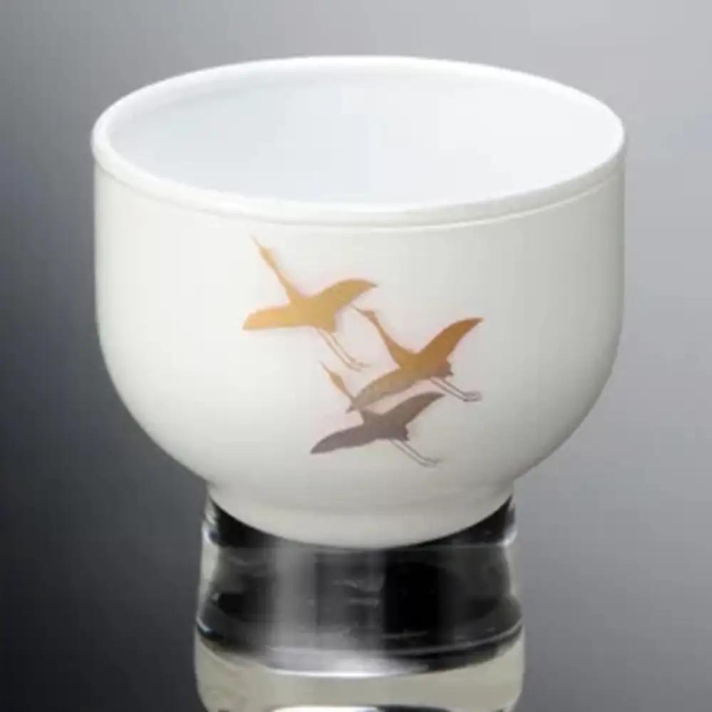 みよし漆器本舗 紀州塗り ぬりもん de Verre 盃 蒔絵 千羽鶴 白 70ml