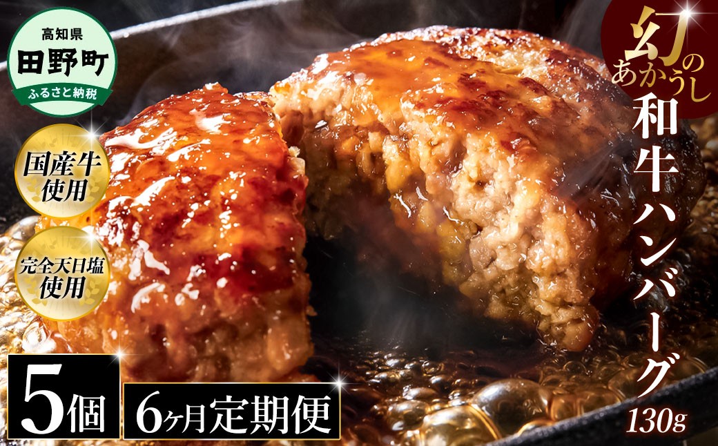 
            幻のあかうし和牛ハンバーグ 5個入り 6ヶ月定期便 1個130g 田野屋青蜂 白鯆 完全天日塩練り込み 肉 お肉 国産牛 土佐あかうし 四万十ポーク おかず 惣菜 おいしい お取り寄せ 冷凍 配送 高知県 田野町
          
