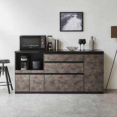 ふるさと納税 大川市 キッチンカウンター・レンジ台 アンサンブル 幅178.6【カラー:黒洛】